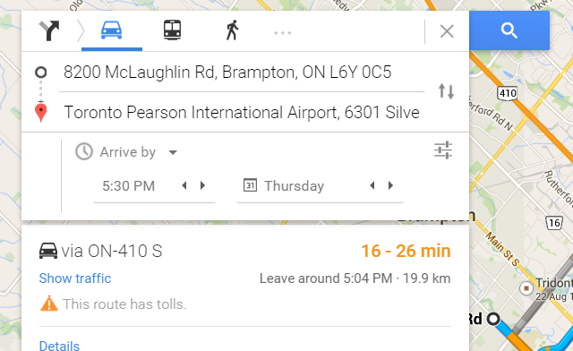 Google Maps Arrive By, Depart At
